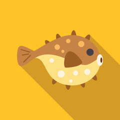 Cute pufferfish illustration with flat design style and long shadow on yellow background © anatolir