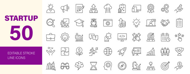Fototapeta na wymiar Startup icon set. Editable line icons. Vector illustration.