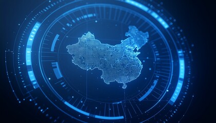 Digital Horizon: A futuristic, neon-lit digital map showcases the outline of a country, set against a backdrop of technology and innovation.