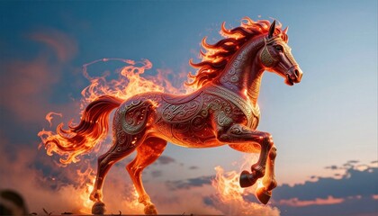 Celebrating chinese new year 2026 with a majestic fire horse captivating background vibrant environment magical viewpoint of cultural significance