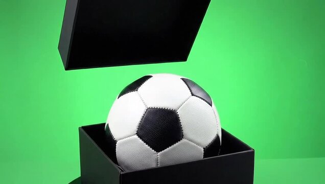 Black box with white and black socks on green background