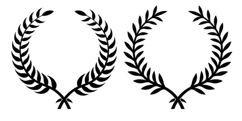 Set of circular laurel wreath. Emblem floral Greek branch of oak leaves, eucalyptus leaf, Wheat, winner award, champion medal, swirls, twigs and flower ornaments vector