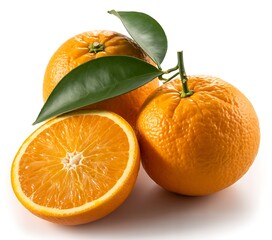 Fresh oranges with one sliced open showcasing the juicy citrus fruit