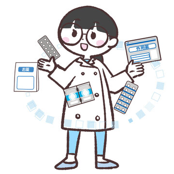 薬に精通している白衣の女性のイラスト