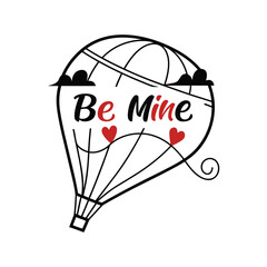 Be Mine Romantic Hot Air Balloon Illustration with Hearts