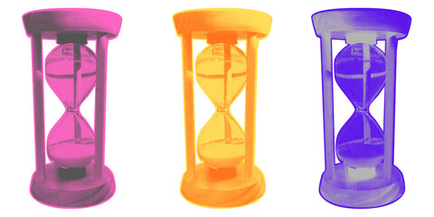 A hourglass in colored halftone isolated with transparent background  