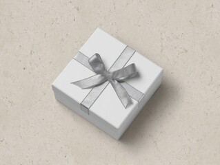 Ultra realistic close up of a gift box with silver ribbon for celebrations