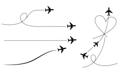 Airplanes flying in various formations and trajectories © MD