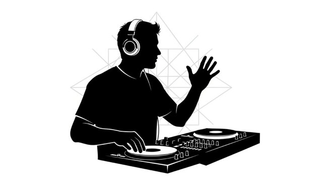 Black DJ Silhouette Vector Showing Handle Dials Cross-Fade Hand Up and Headphone Check Poses