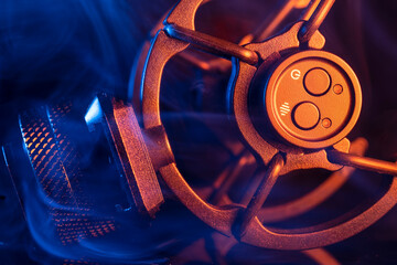 Close up on a professional boom microphone system on black background. © CesareFerrari