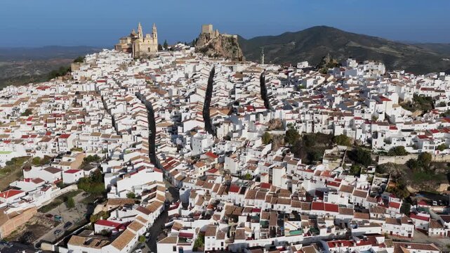 Majestic Olvera: 4K Cinematic Aerial Flyover of the Historic Moorish Castle, Neoclassical Church, and Whitewashed Streets of Andalusia&rsquo;s Capital of Rural Tourism, Spain