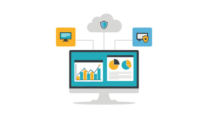 Fototapeta premium Cloud Computing Data Analytics Dashboard on Monitor, in bright studio