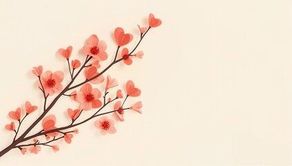 Delicate Cherry Blossom Paper Cut Floral Branch Background