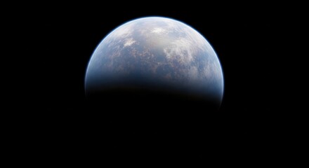 Fantasy illustration of planet Earth in space with the moon and sun in a blue galaxy universe under a sunrise light and stars