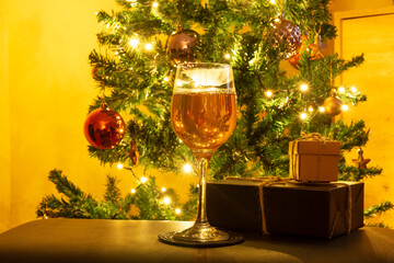 New Year theme with glasses and gifts