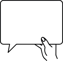 Hand Holding Speech Bubble Card. Blank Shape, Communication Symbol
