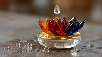 Colorful Glass Lotus Flower on Water Surface
