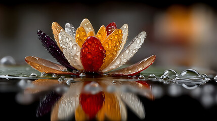 Colorful Glass Lotus Flower on Water Surface