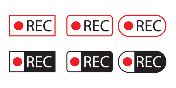 Recording icon set. Red sign camera video recording symbol, rec icon