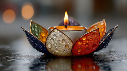 Colorful Glass Lotus Flower on Water Surface