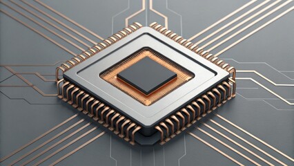 Macro View of a Copper GPU Chip on a Metal Circuit Board
