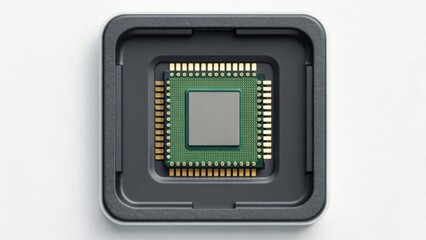 Close-Up of Microchip in Anti-Static Tray with Standard Zoom Perspective