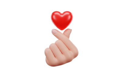 Hand holding red heart on transparent background