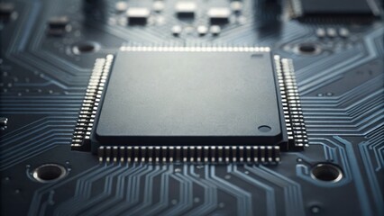 Close-up Detail of Standard Motherboard Connections and Chips