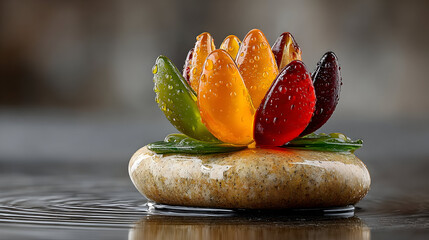 Colorful Glass Lotus Flower on Water Surface