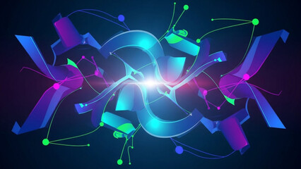 Obraz premium Vibrant abstract design with swirling blue, purple, and green shapes, glowing lines,