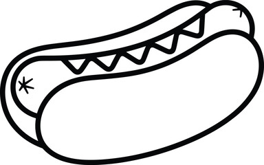 Modern minimalist hot dog line art vector icon for fast food branding snack bar menu concession stand and casual dining design.