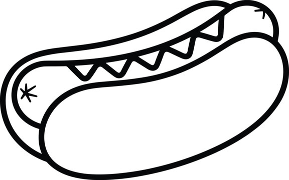 Modern minimalist hot dog line art vector icon for fast food branding snack bar menu concession stand and casual dining design.