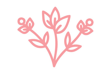 Red Outline Three Flower Blossom Stem Icon on White Background bloom floral