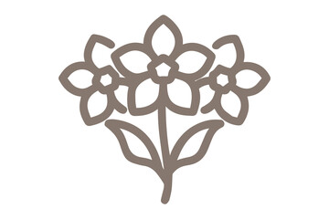 Brown Outline Three Flower Blossom Stem Icon on White Background bloom floral