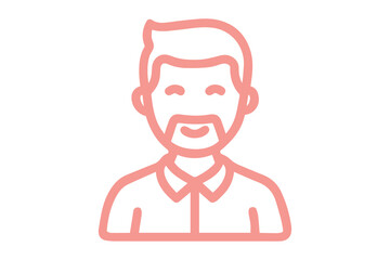 Red Outline Man with Beard and Goatee Icon on White Background male person