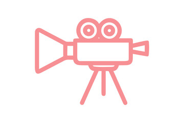 Red Outline of a Vintage Movie Camera on a Tripod on Black Background film video