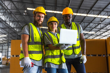 Diversity males and female warehouse workers working in logistic contribution warehouse 