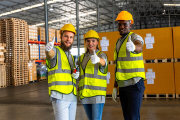 Diversity males and female warehouse workers working in logistic contribution warehouse 
