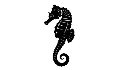 Fototapeta premium Black Seahorse Silhouette Vector Showing Upright Curved Tail Diagonal Swim and Pair Link