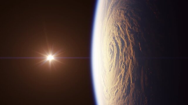 The movement of the Sun over a hurricane on Earth. 3d animation.