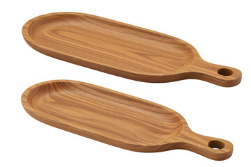 Two wooden serving trays isolated on transparent background are ready for appetizers