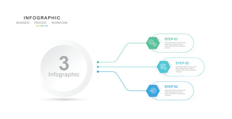Three Step Infographic label design Vector template with line icons. process steps diagram, presentations, workflow, flow chart, on white background.
