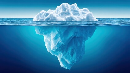 Iceberg Floating In Ocean Water With Visible Underwater Portion Showing The Massive Size And Scale Of The Ice Formation In The Seascape