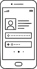 Smartphone with user login interface on a white background