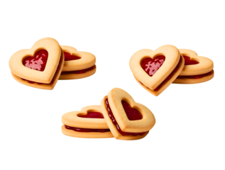 Heart-shaped jam cookies isolated on transparent background