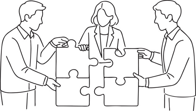 Teamwork puzzle collaboration line art illustration