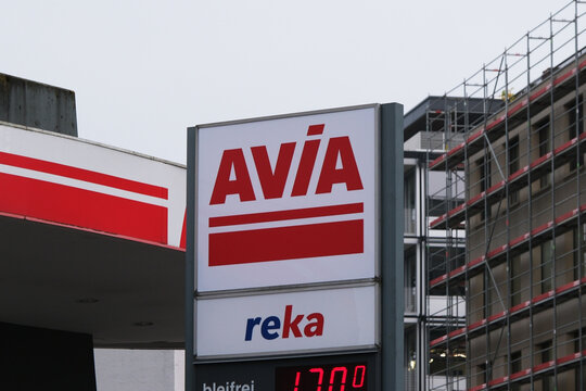 Lucerne,Switzerland-Oct.1st 2025: AVIA International brand logo at gas station