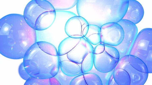 Abstract background with blue transparent bubbles. 3D animation.