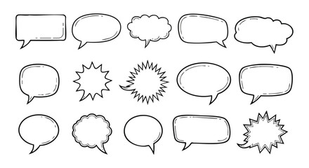 Fototapeta premium Hand-drawn comic speech and thought bubbles isolated on a white background for various communication graphics design projects