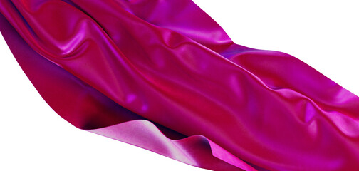 Close-up of vibrant pink textile with glossy texture, elegant folds. Perfect for background, design, fashion, and artist